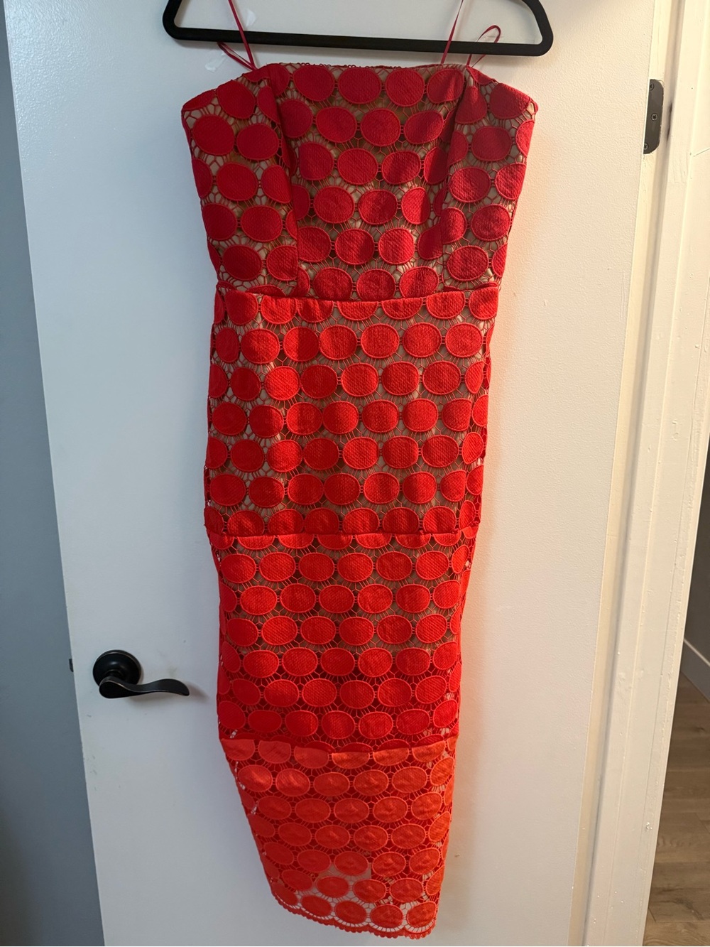 Sam Edelman Red Lace Strapless Midi Dress